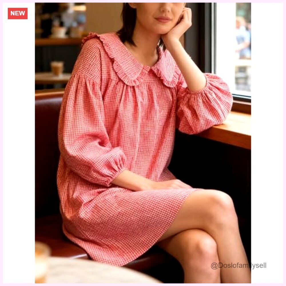 Babydoll Mini Dress with Puff Sleeves and Doll Collar, Loose Fit - Picture 4 of 6